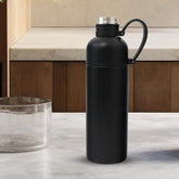Kuber Industries Pack of 3 Vacuum Insulated Water Bottle | Stainless Steel Sipper Bottle with Handle | Hot & Cold Water Bottle | Leakproof, BPA Free, Rustproof | 500 ML | Black